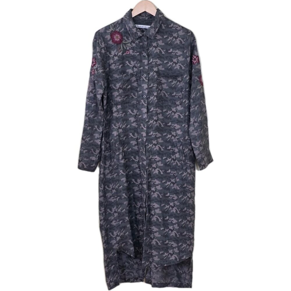 Standard Grace Grunge Tunic Shirt Maxi Dress S Camo Stepped Hem Embroidery Boho